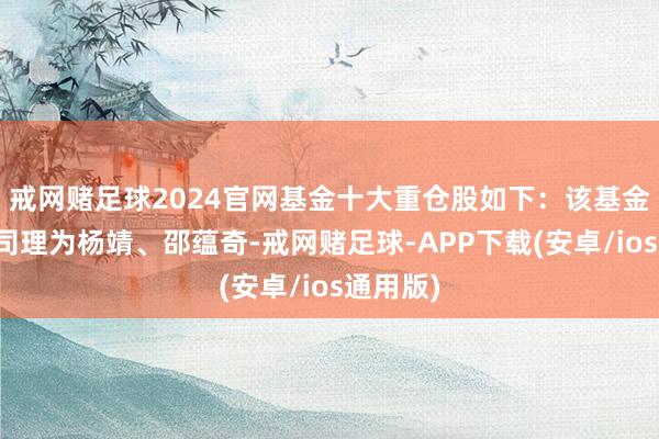 戒网赌足球2024官网基金十大重仓股如下：该基金的基金司理为杨靖、邵蕴奇-戒网赌足球-APP下载(安卓/ios通用版)